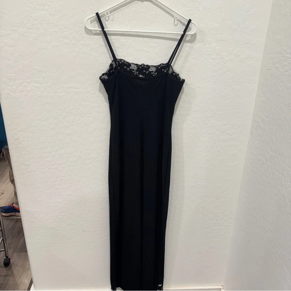 Vtg City Triangles Black Embroidered Dress Medium